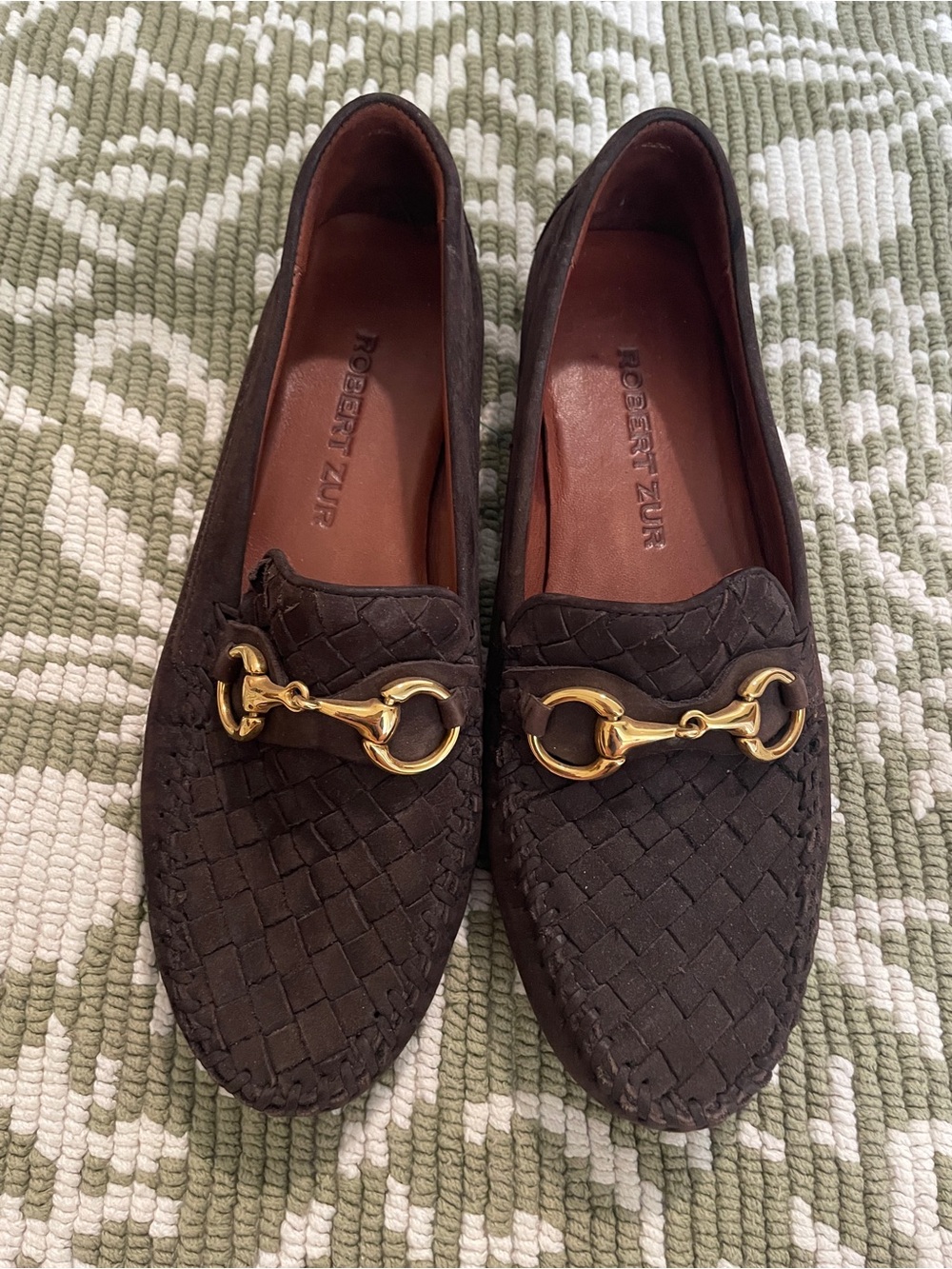 Robert Zur Horsebit Driving Loafers Soft Woven Brown Leather Women's 8.5 M